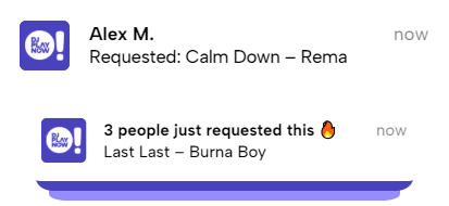 Interactive song request feed for live DJ sets
