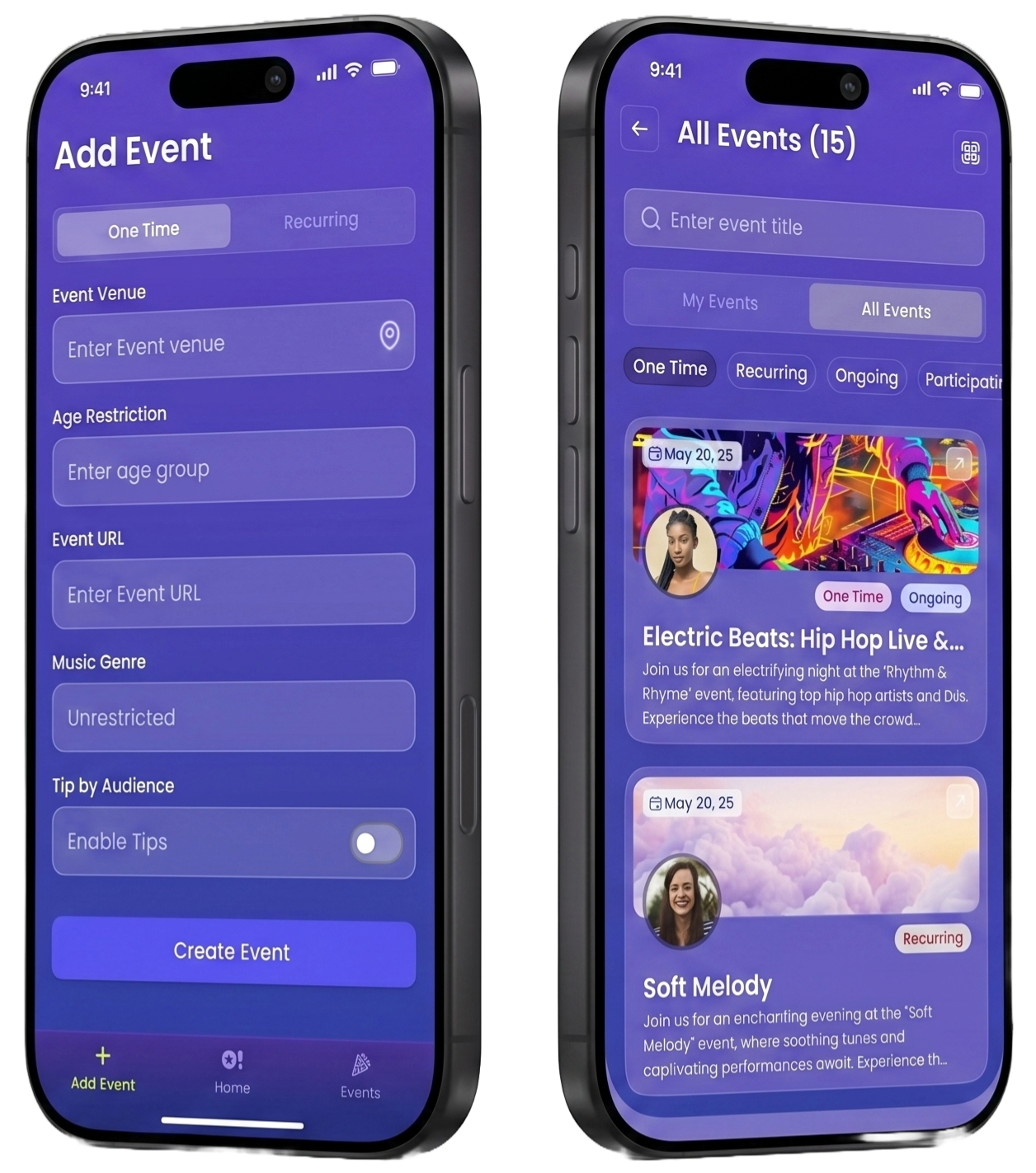 DJ event scheduling and management dashboard